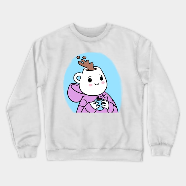 Cute mug head girl with a coffee mug on her hand Crewneck Sweatshirt by CintiaSand